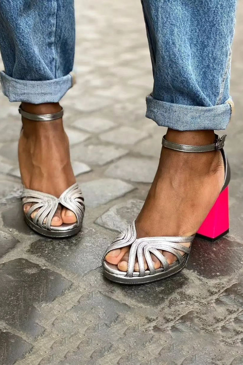 Seraphina™ | Vibrant Shiny Buckle Sandals with Chunky Heel
