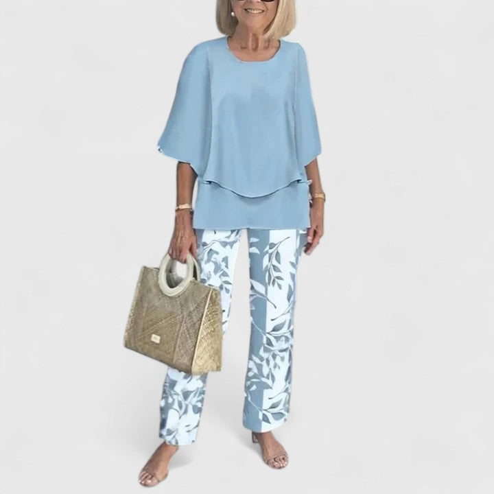 Fern | Women's Floral Print Casual Top and Wide-Leg Pants Ensemble