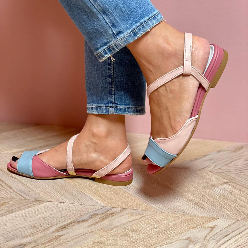 Roselina™ | Asymmetrical Pink Color-Blocked Sandals