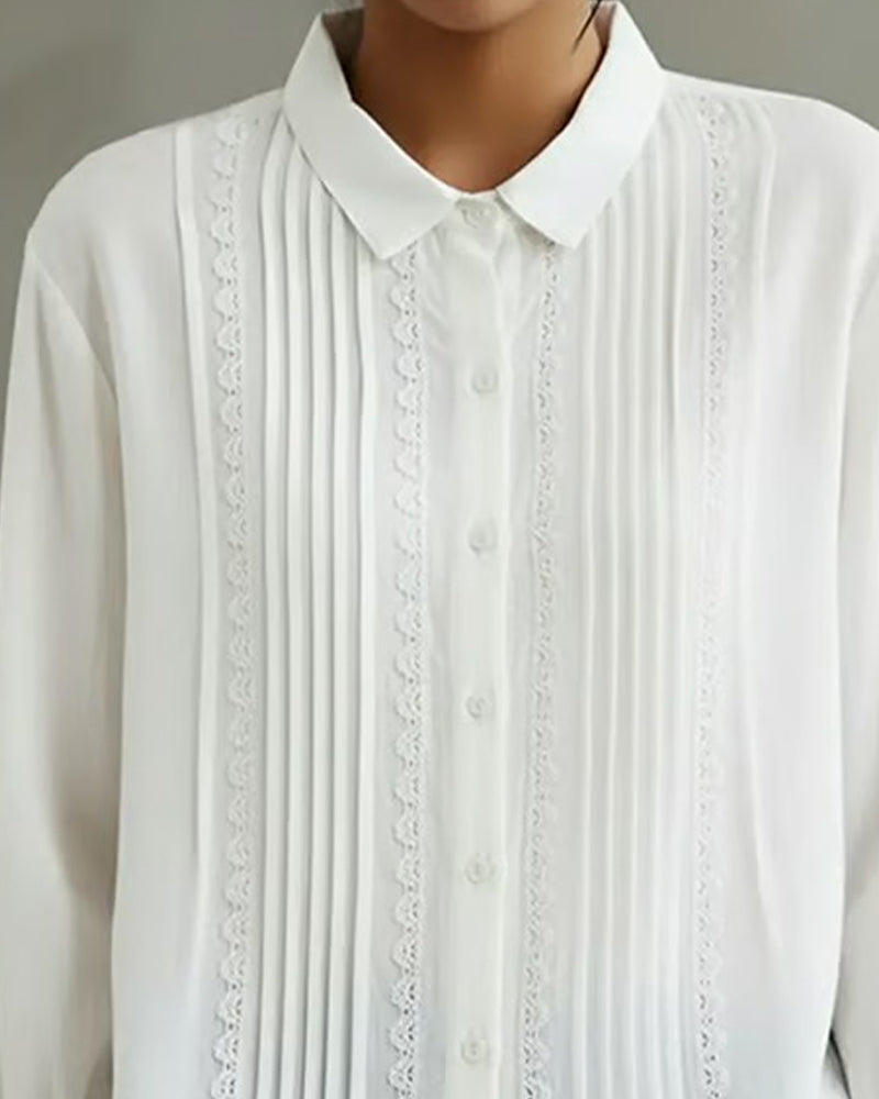 Claire | Women's Long Sleeve Blouse with Lace Trim and Button-Up Design