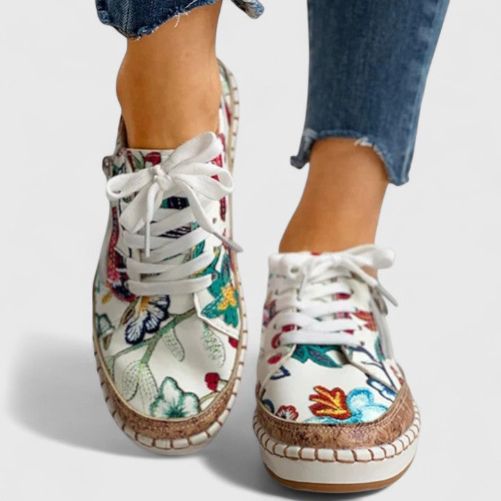 Dahlia | Women's Floral Lace-Up Platform Sneakers with Cork Sole