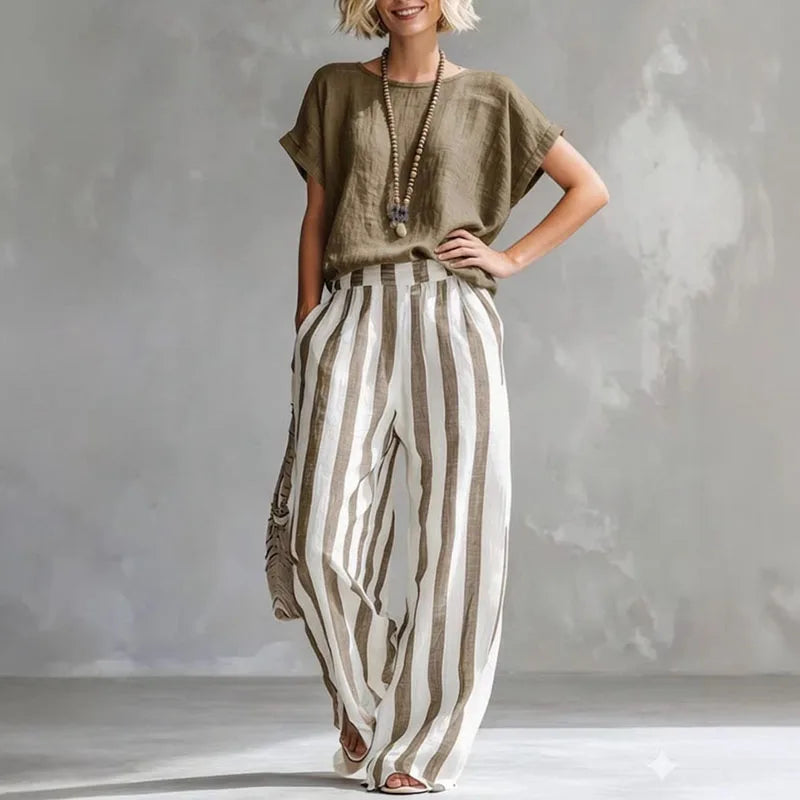 Beatrice | Women's Striped Wide-Leg Two-Piece Ensemble