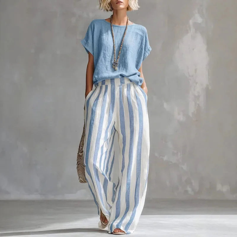 Beatrice | Women's Striped Wide-Leg Two-Piece Outfit