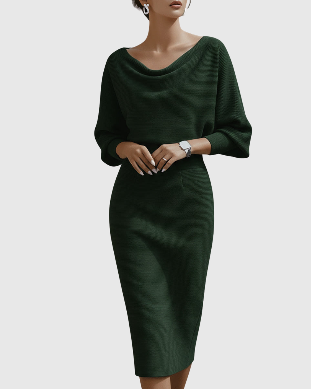 Beatrix | Women's Long Sleeve Midi Dress with Cowl Neck