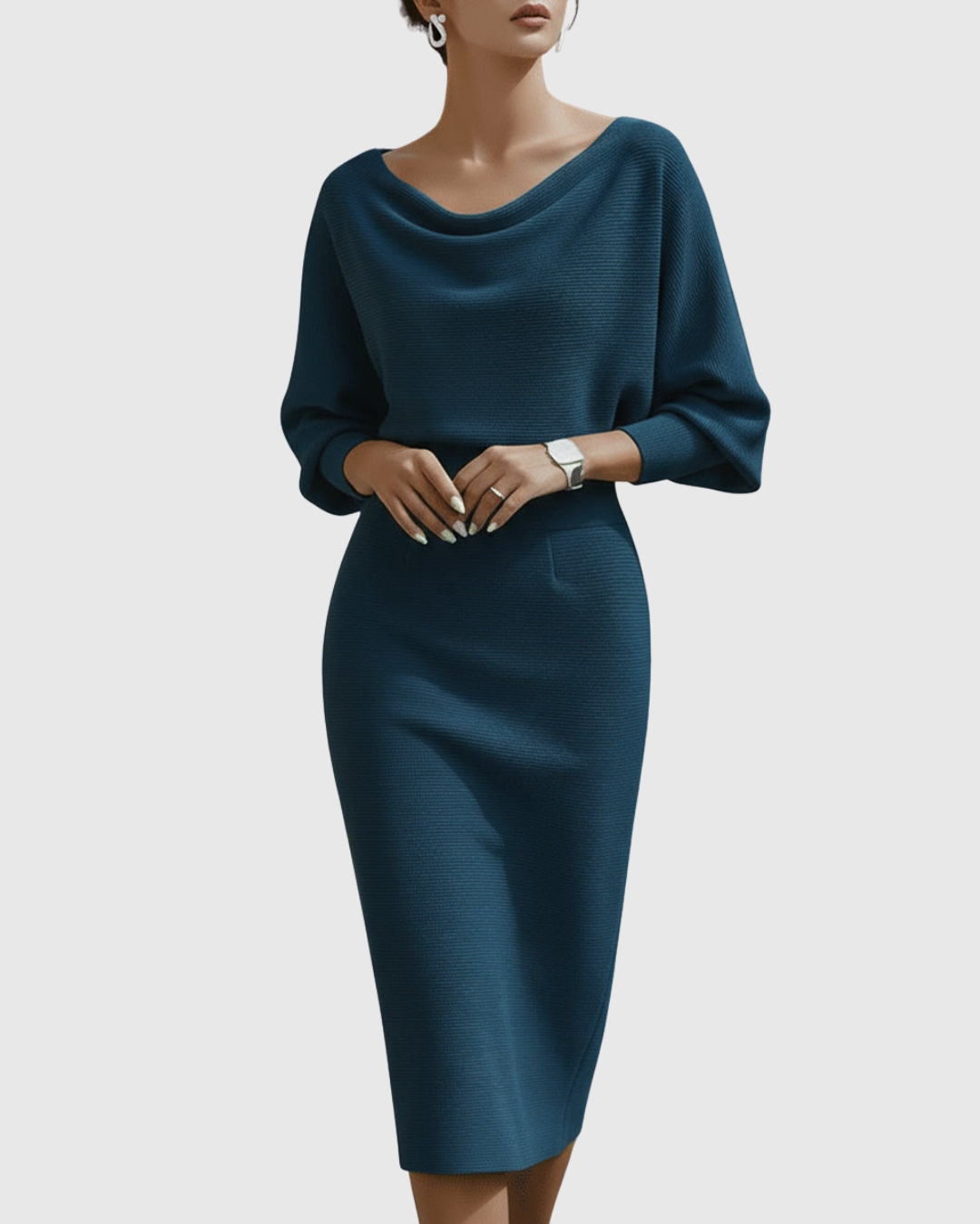 Beatrix | Women's Long Sleeve Midi Dress with Cowl Neck