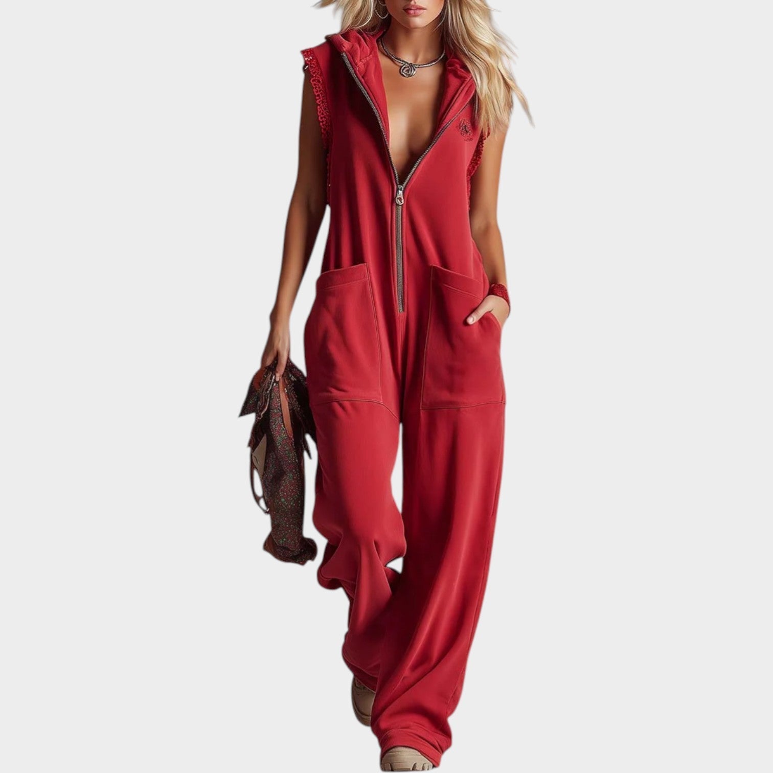 Relaxed Zip-Up Hooded Jumpsuit