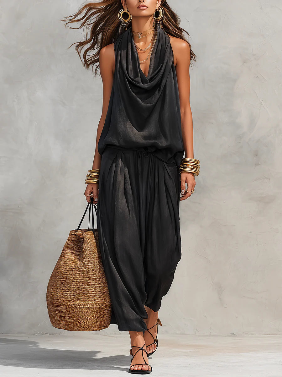 Bianca | Women's Halter Neck Cowl Neck Two-Piece Set