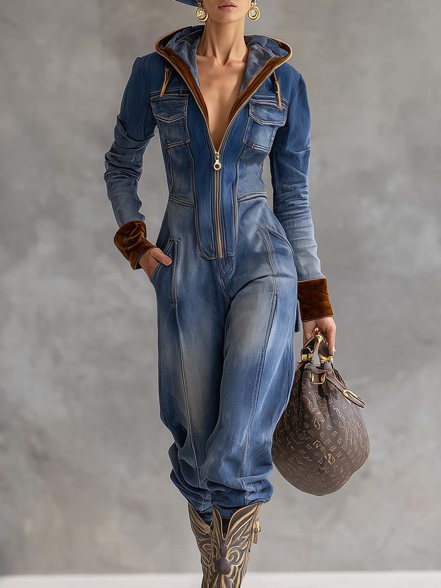 Brenna | Women's Long Sleeve Hooded Zip-Up Jumpsuit