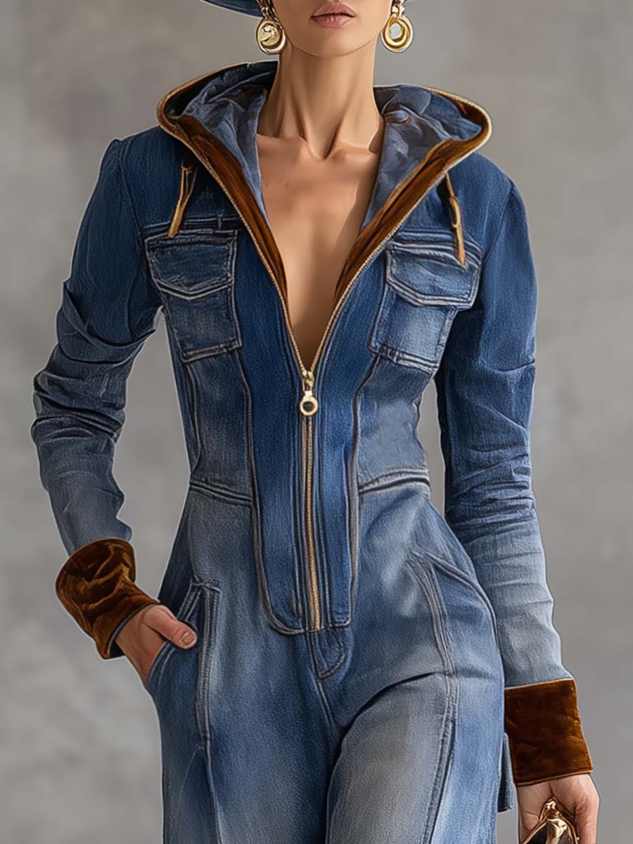 Brenna | Women's Long Sleeve Hooded Zip-Up Jumpsuit