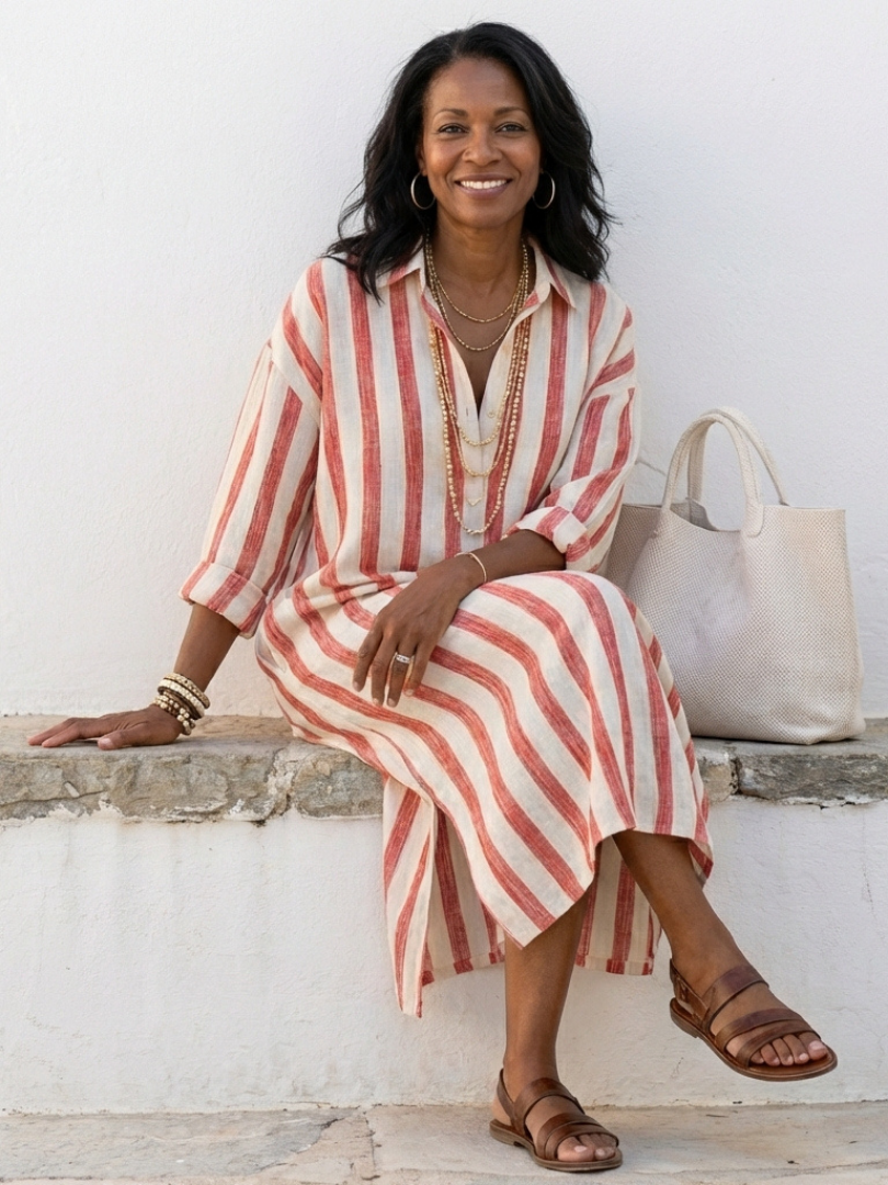 Brielle | Women's Striped Long Sleeve Midi Dress