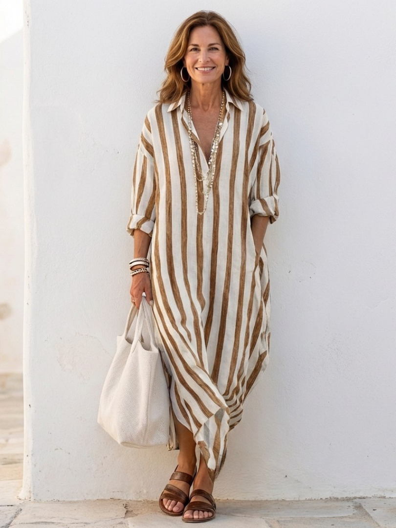 Brielle | Women's Striped Long Sleeve Midi Dress