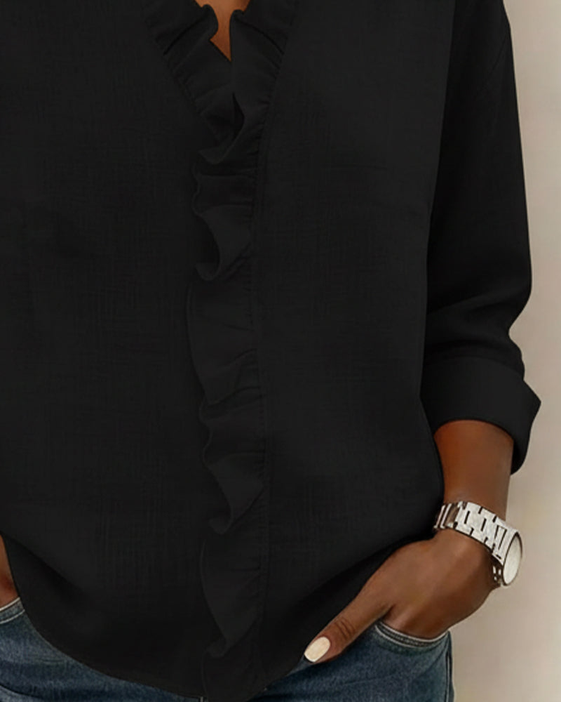 Sophie | Women's Long Sleeve Ruffle V-Neck Blouse for Spring