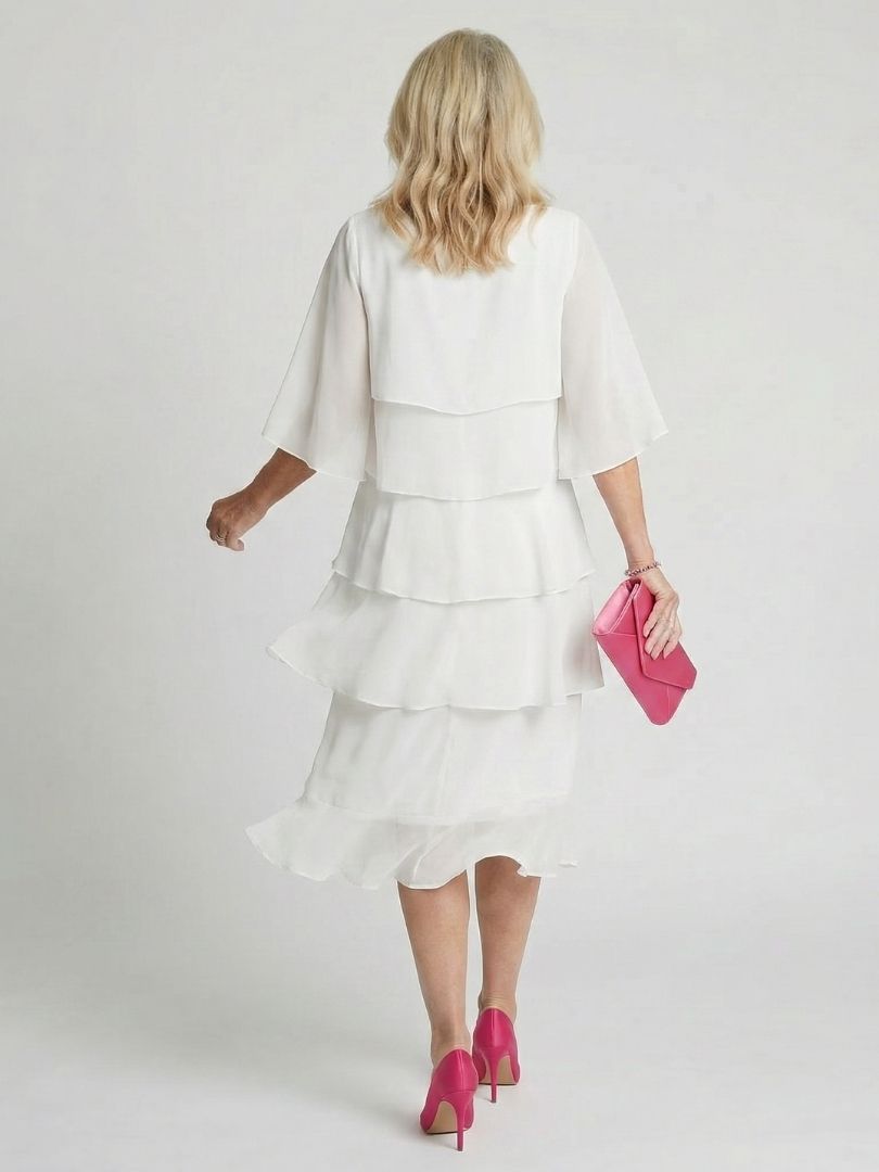 Cassia | Women's Midi Dress with Tiered Flutter Sleeves
