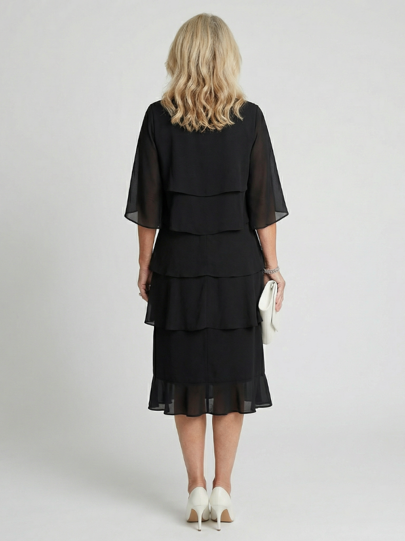 Cassia | Women's Midi Dress with Tiered Flutter Sleeves