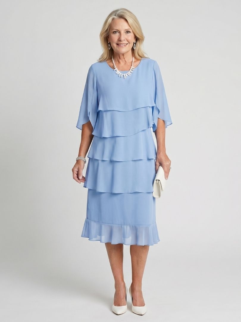 Cassia | Women's Midi Dress with Tiered Flutter Sleeves