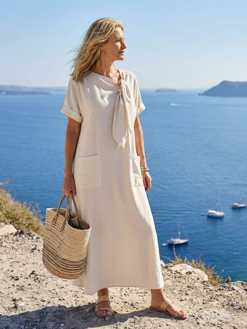 Catalina | Women's Maxi Dress with Round Neck and Pockets