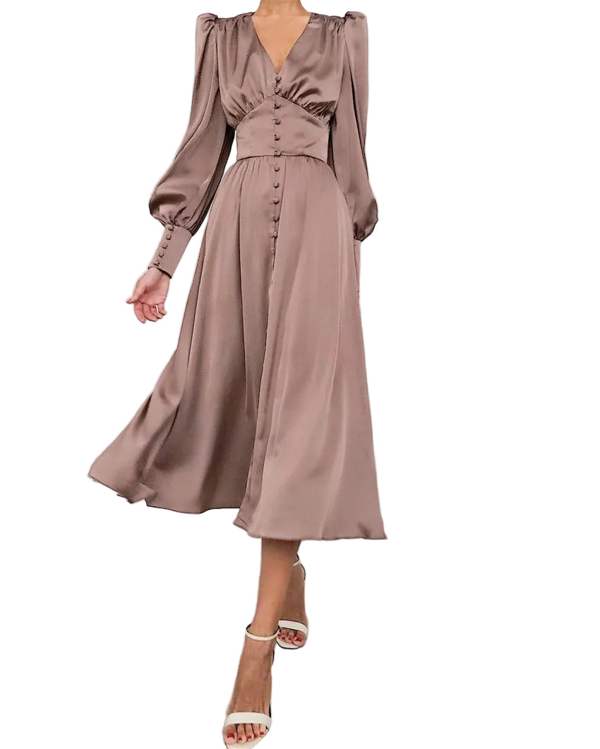 Catalina | Women's Long Sleeve V-Neck Midi Dress