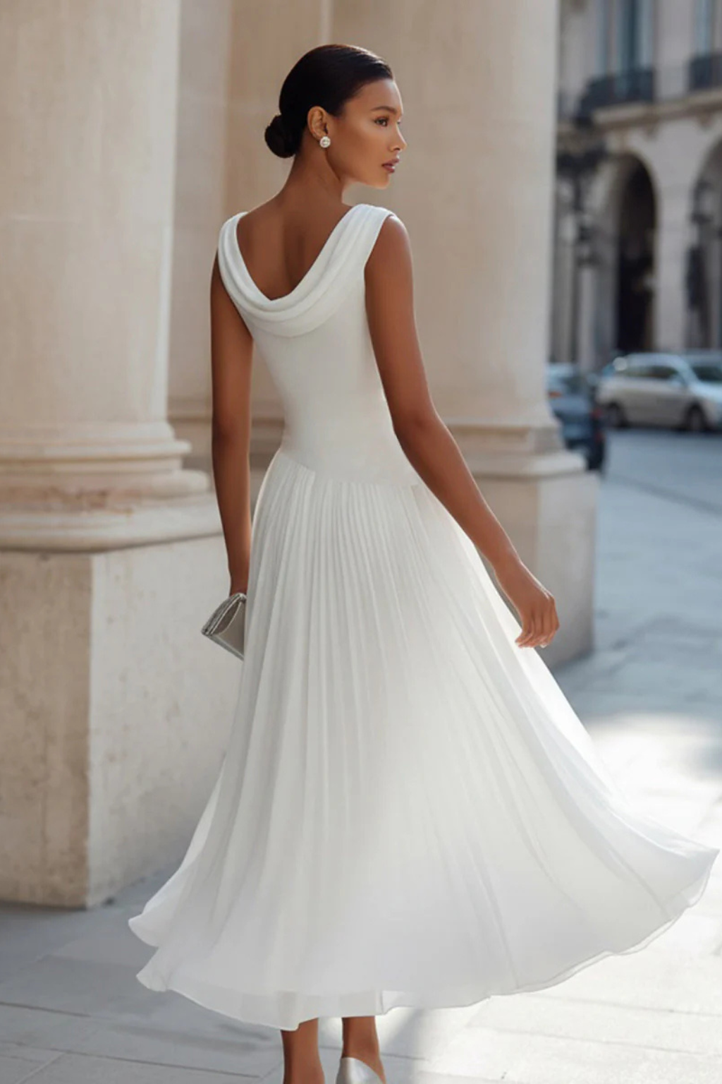 Celeste | Women's Midi Dress with Sleeveless Pleated Design