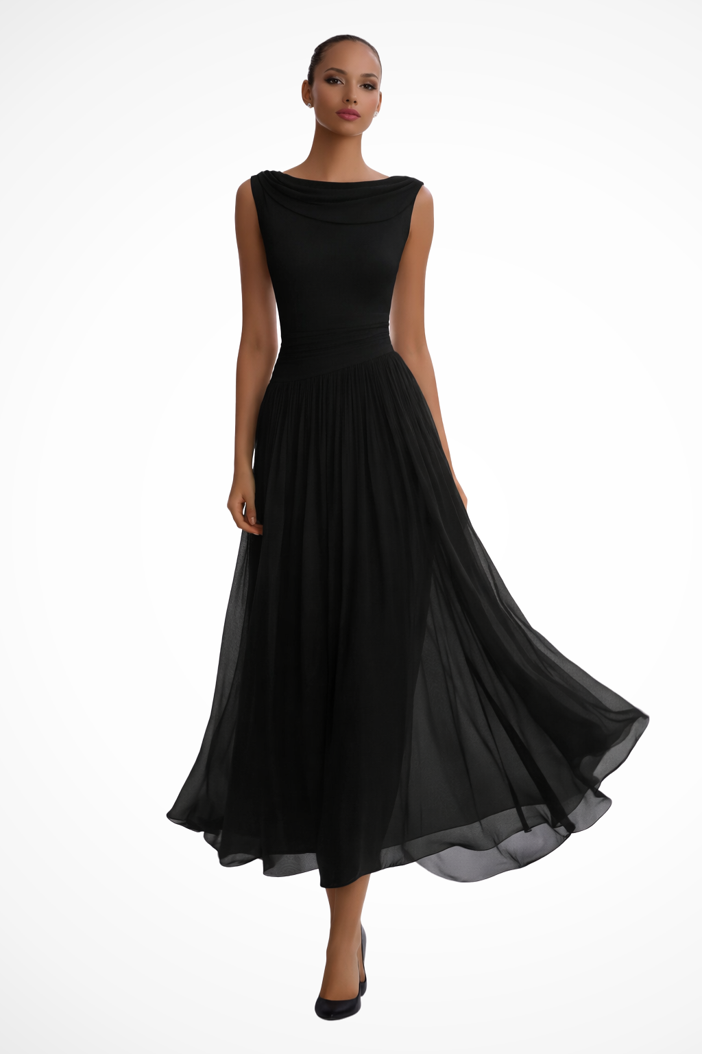 Celeste | Women's Midi Dress with Sleeveless Pleated Design