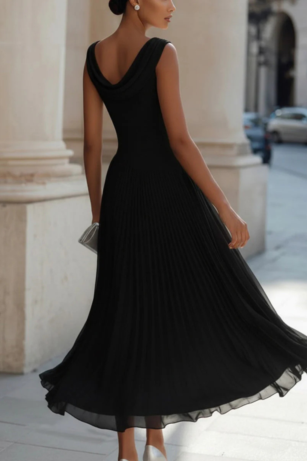 Celeste | Women's Midi Dress with Sleeveless Pleated Design