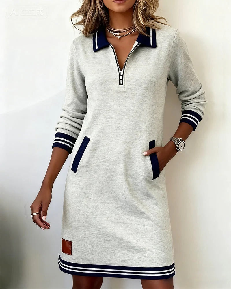 Chloe | Women's Midi Dress with Zip Front and Collared Design