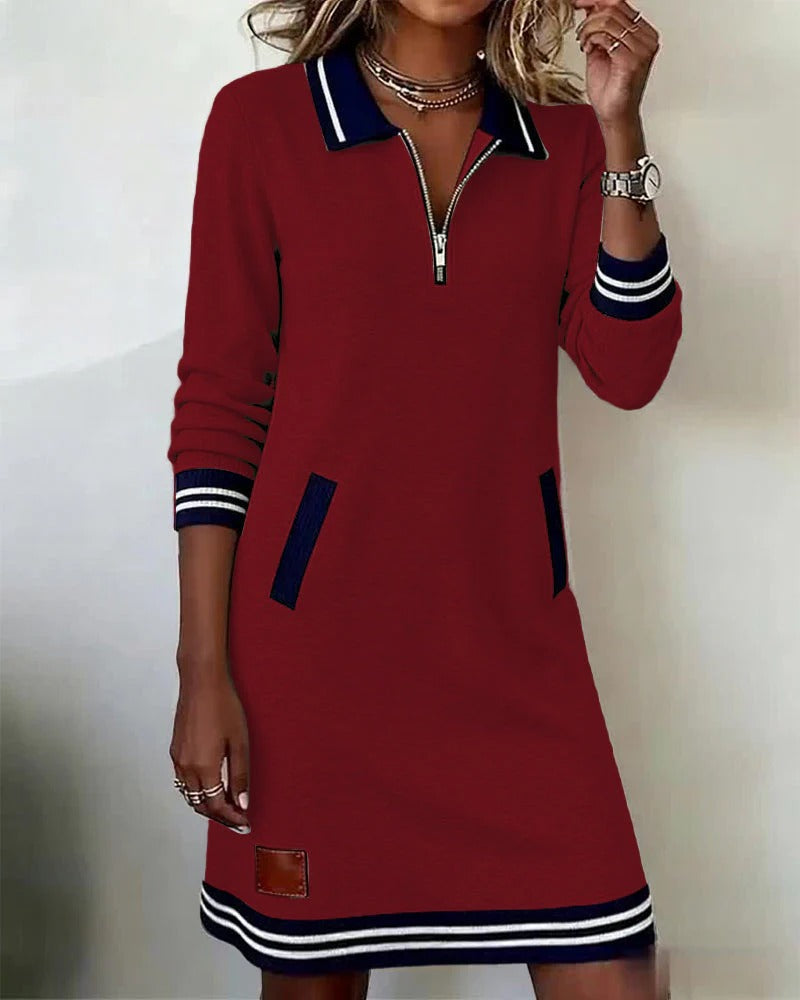 Chloe | Women's Midi Dress with Zip Front and Collared Design