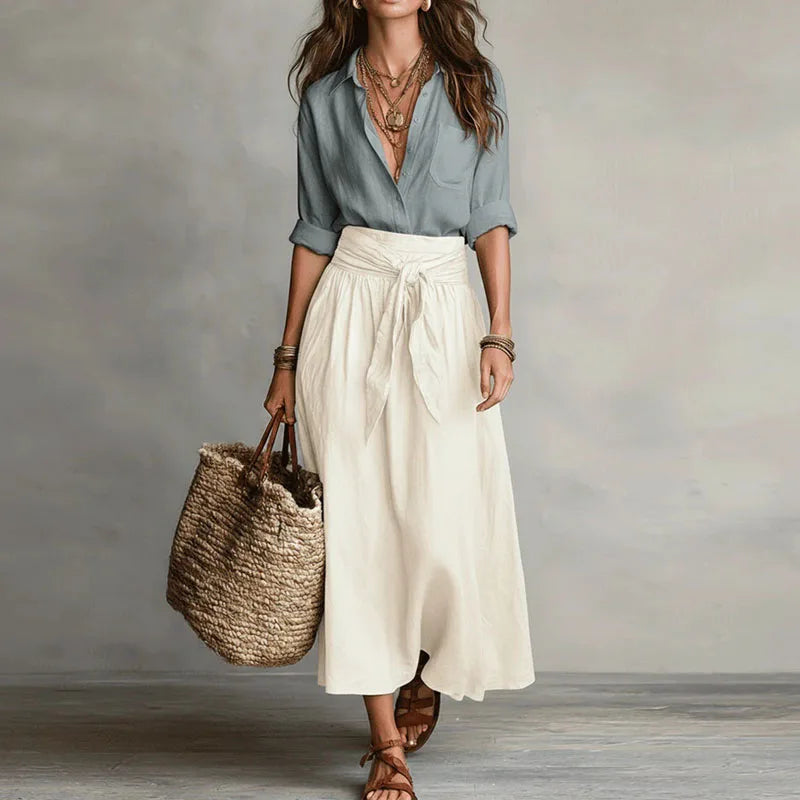 Clementine | Women's Midi Skirt Set with Button-Down Top