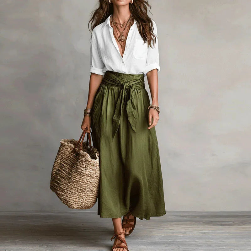 Clementine | Women's Midi Skirt Set with Button-Down Top