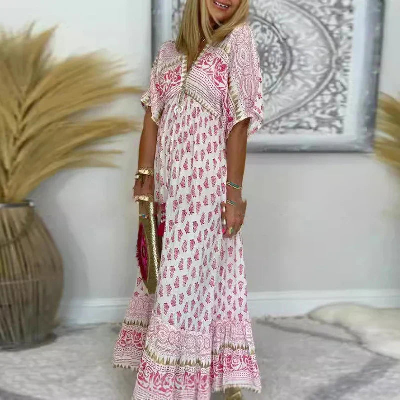 Clementine | Women's Floral Print Short Sleeve Maxi Dress