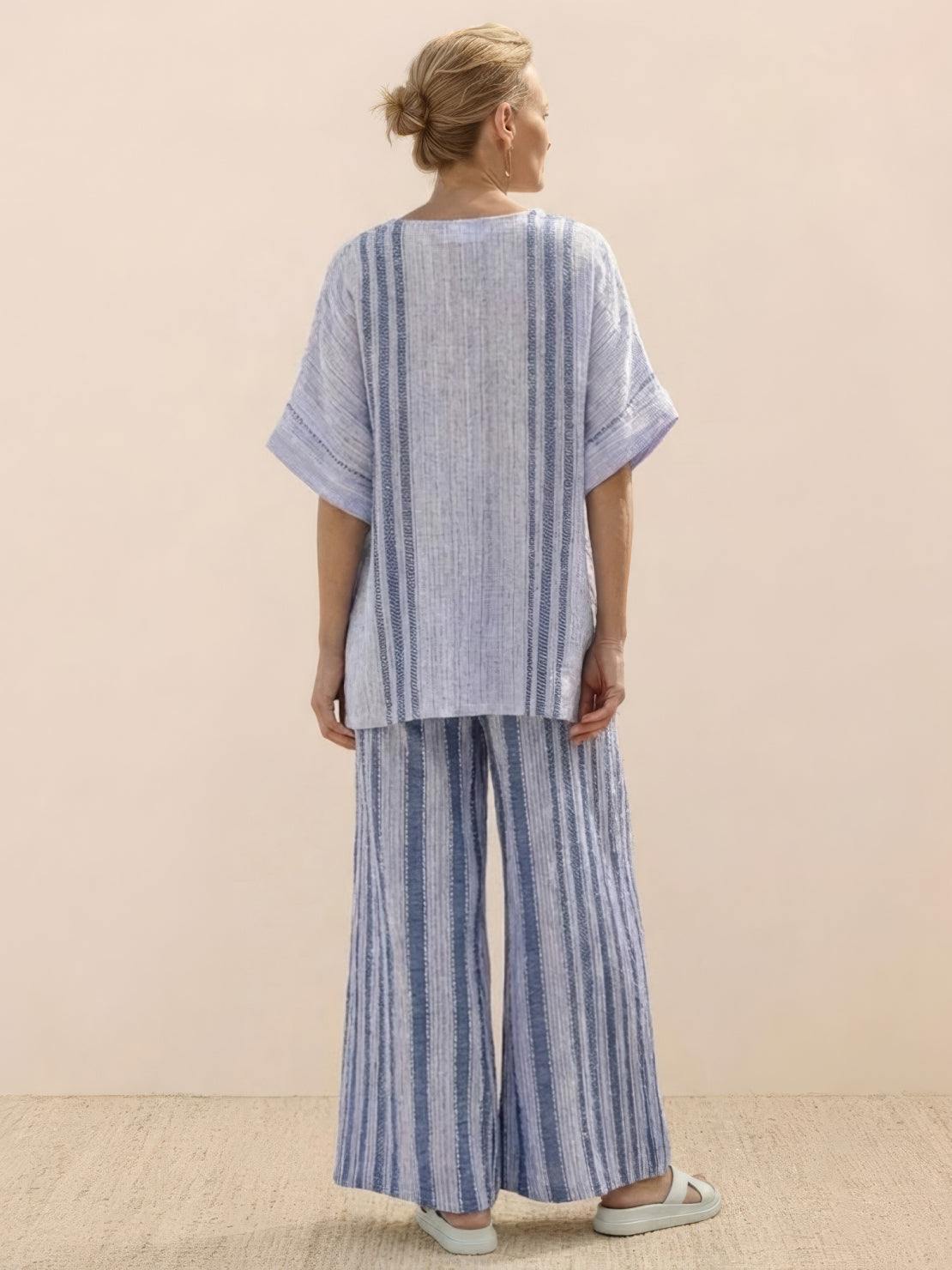 Paloma | Women's Striped Wide-Leg Pants and Tee Set - Casual Two-Piece Outfit