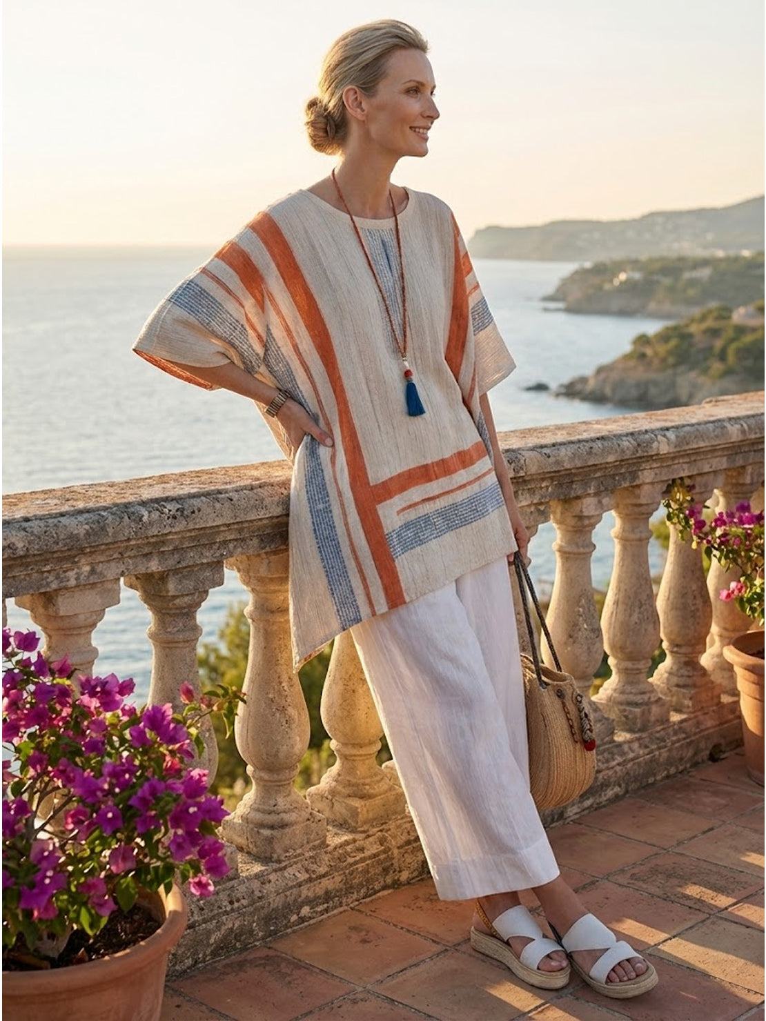 Paloma | Women's Striped Wide-Leg Pants and Tee Set - Casual Two-Piece Outfit