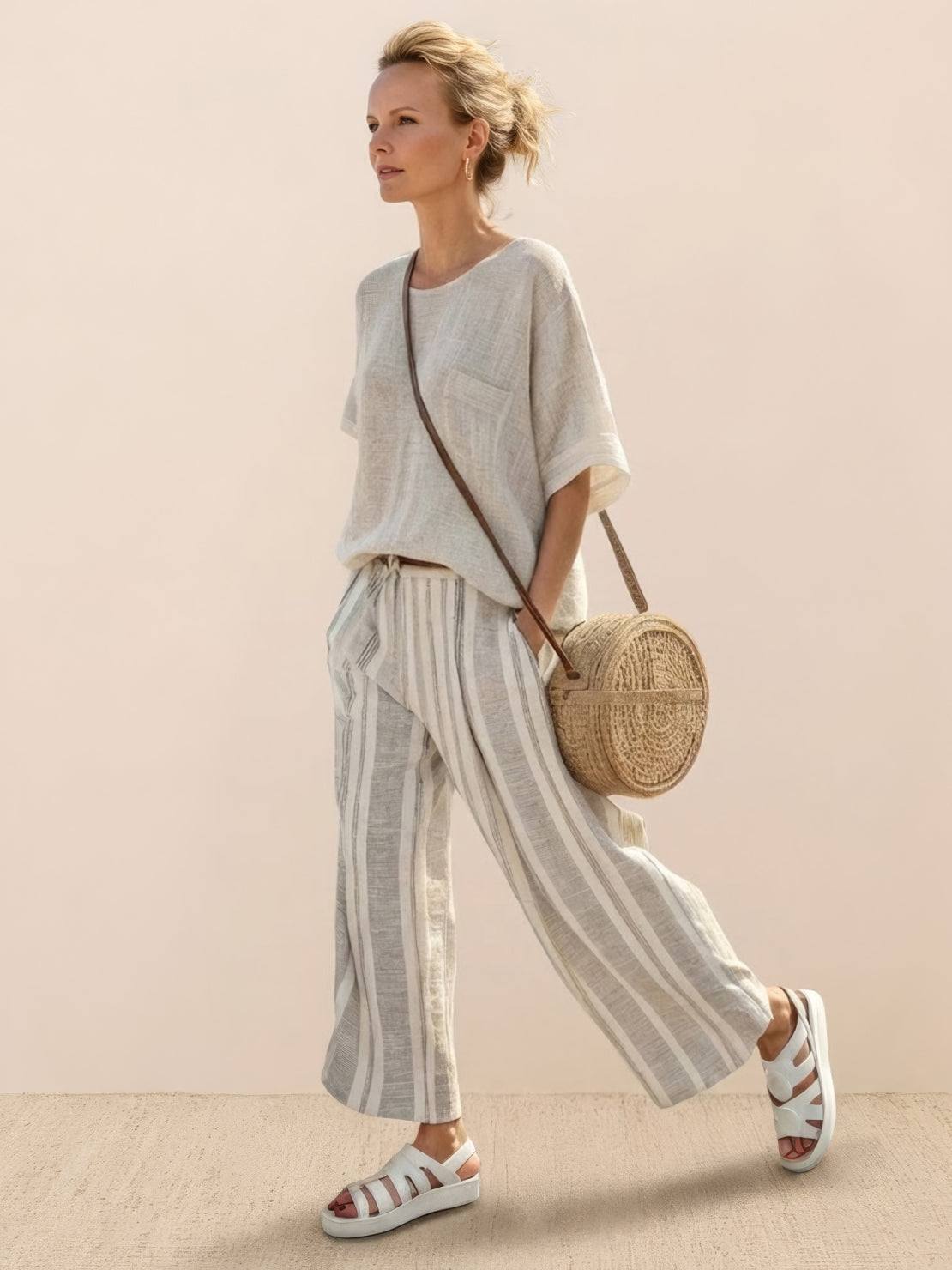 Paloma | Women's Striped Wide-Leg Pants and Tee Set for Casual Wear
