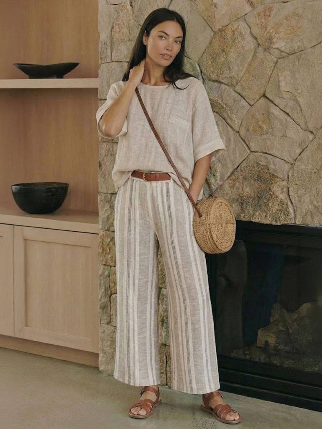 Paloma | Women's Striped Wide-Leg Pants and Tee Set for Casual Wear