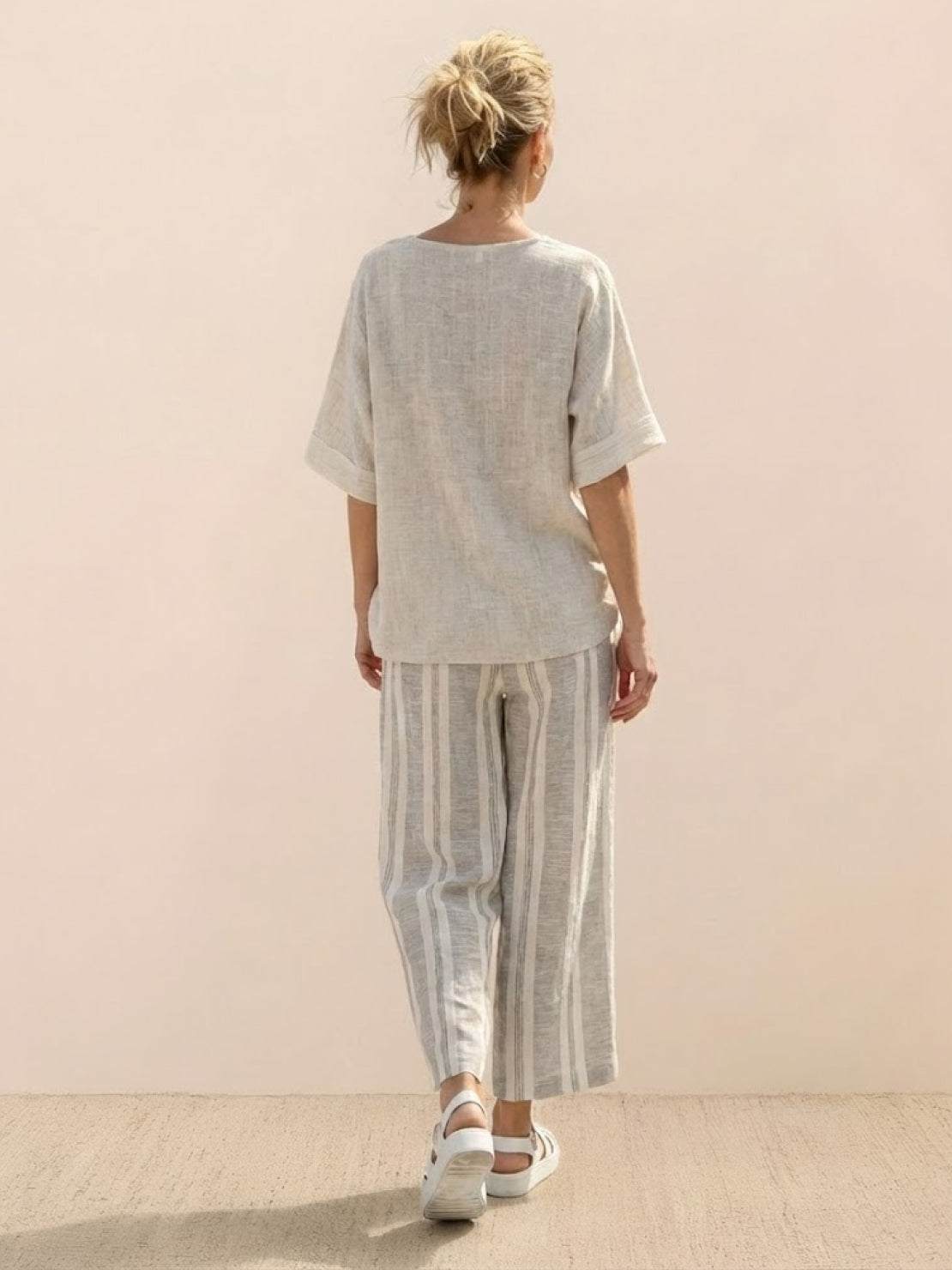 Paloma | Women's Striped Wide-Leg Pants and Tee Set - Casual Two-Piece Outfit