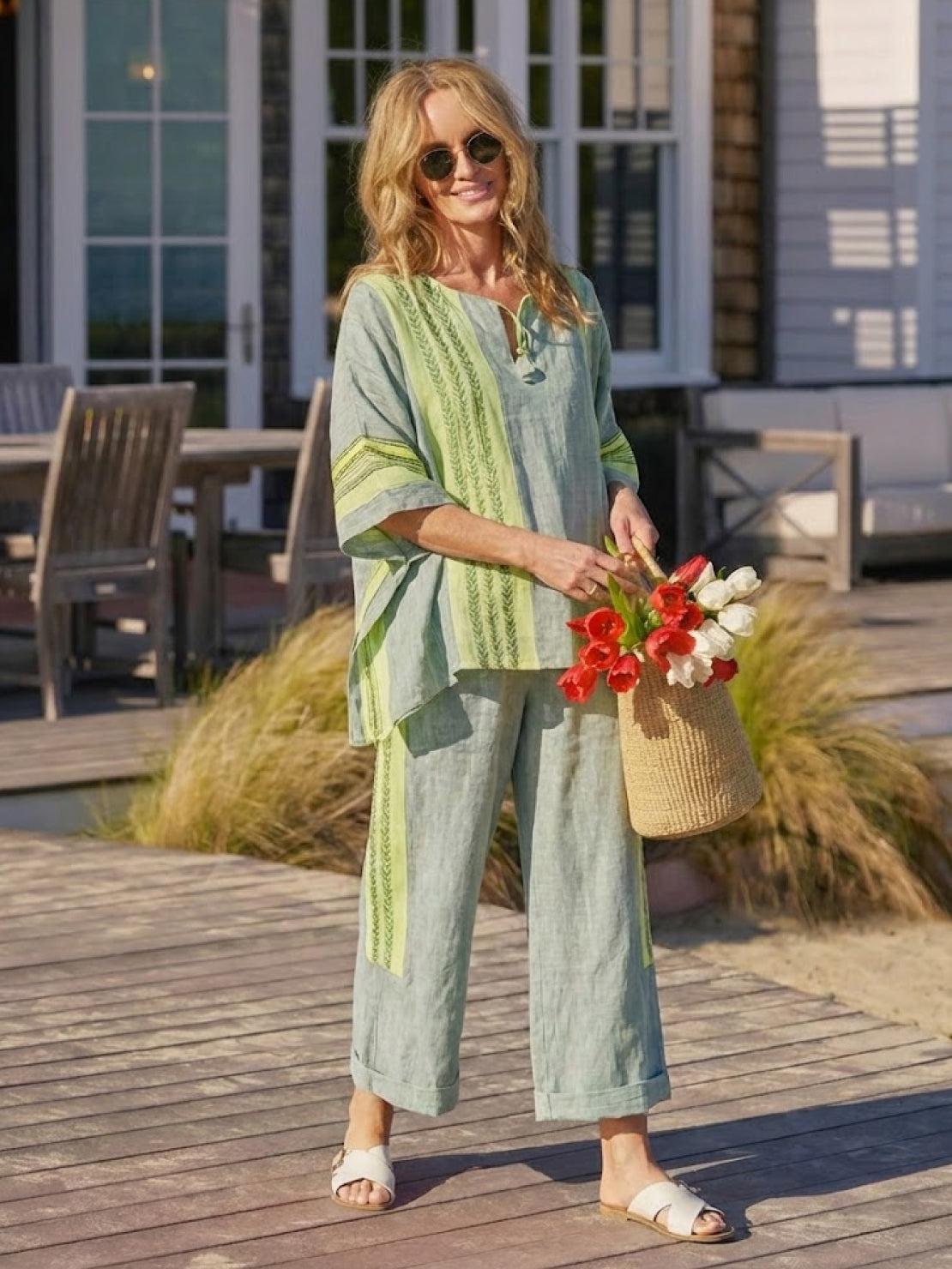 Paloma | Women's Striped Wide-Leg Pants and Tee Set - Casual Two-Piece Outfit