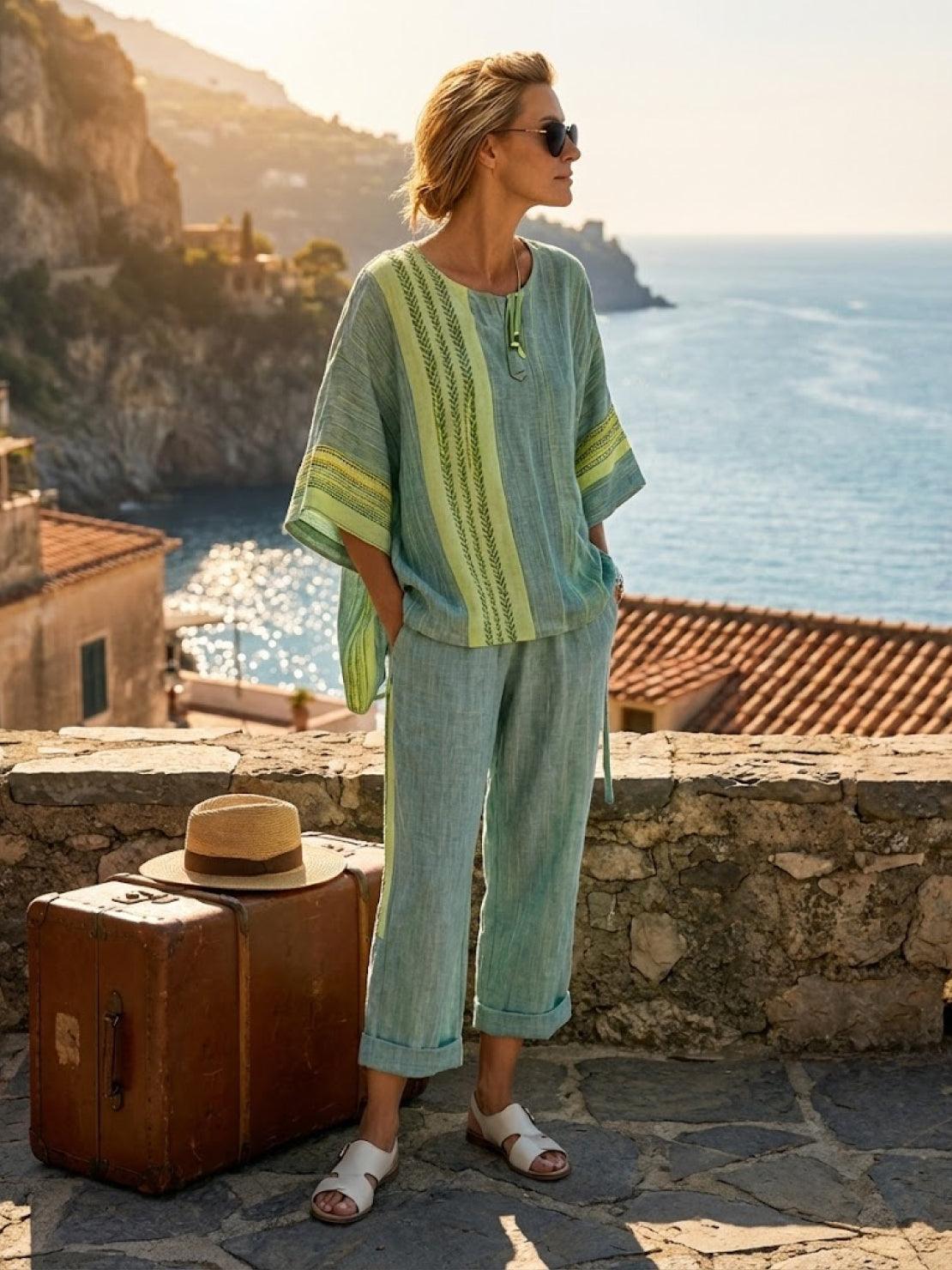 Paloma | Women's Striped Wide-Leg Pants and Tee Set - Casual Two-Piece Outfit