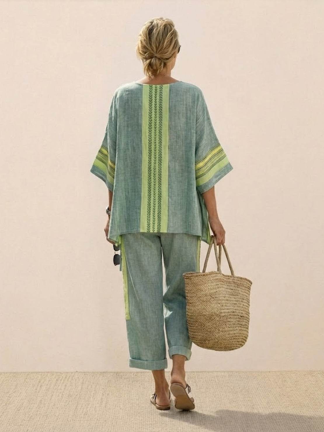 Paloma | Women's Striped Wide-Leg Pants and Tee Set - Casual Two-Piece Outfit
