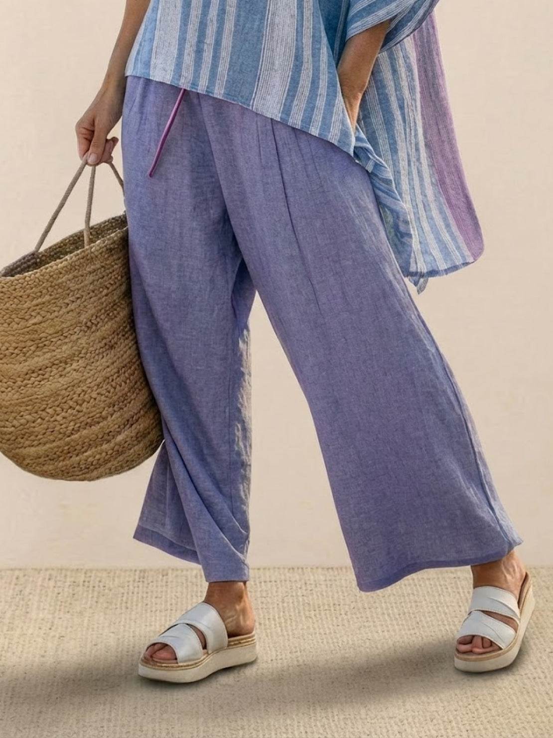 Paloma | Women's Striped Wide-Leg Pants and Tee Set - Casual Two-Piece Outfit