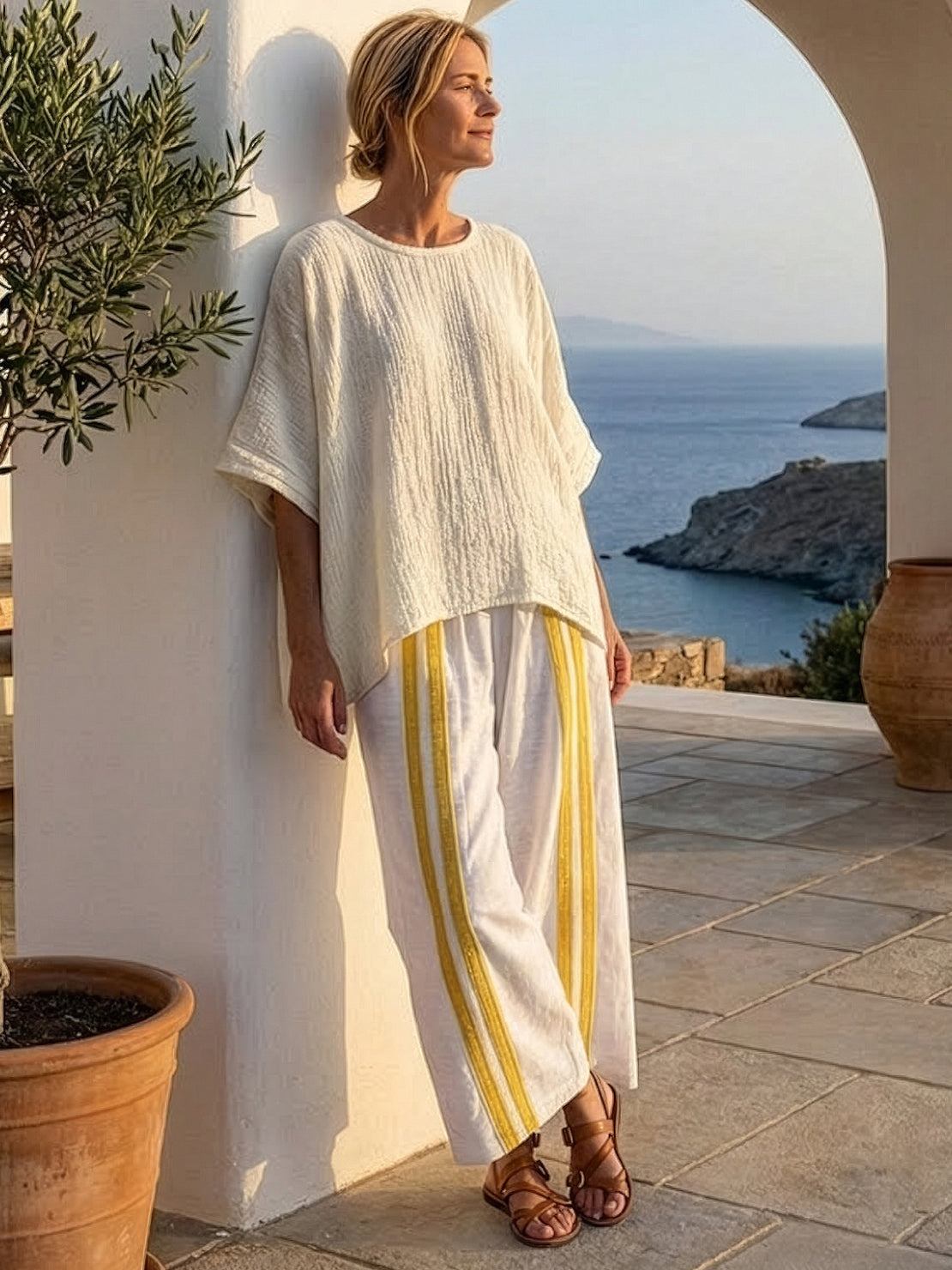 Paloma | Women's Striped Wide-Leg Pants and Tee Set - Casual Two-Piece Outfit
