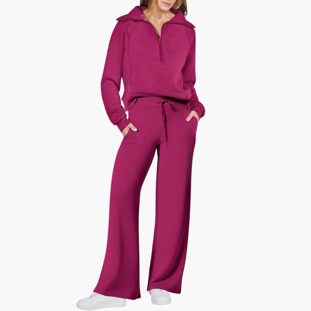 Daphne | Women's Wide Leg Lounge Set with Half Zip