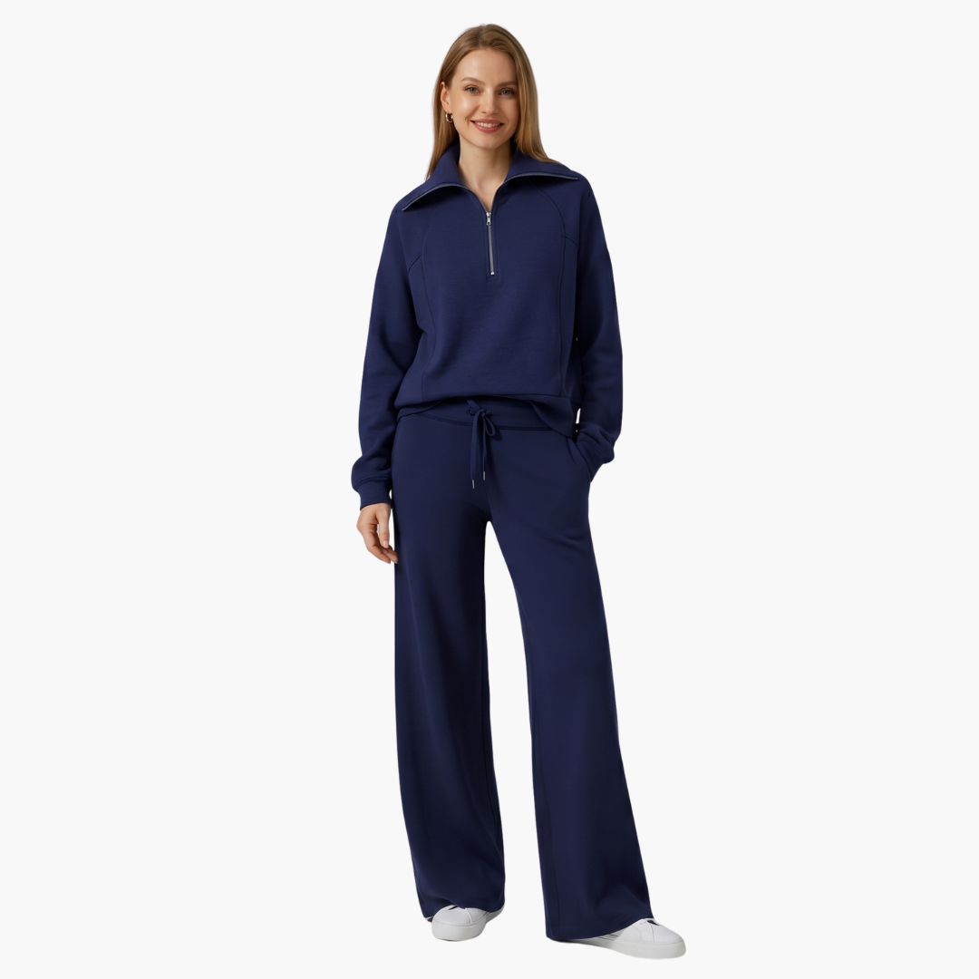 Daphne | Women's Wide Leg Lounge Set with Half Zip