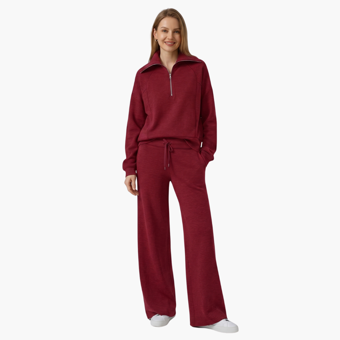 Daphne | Women's Wide Leg Lounge Set with Half Zip