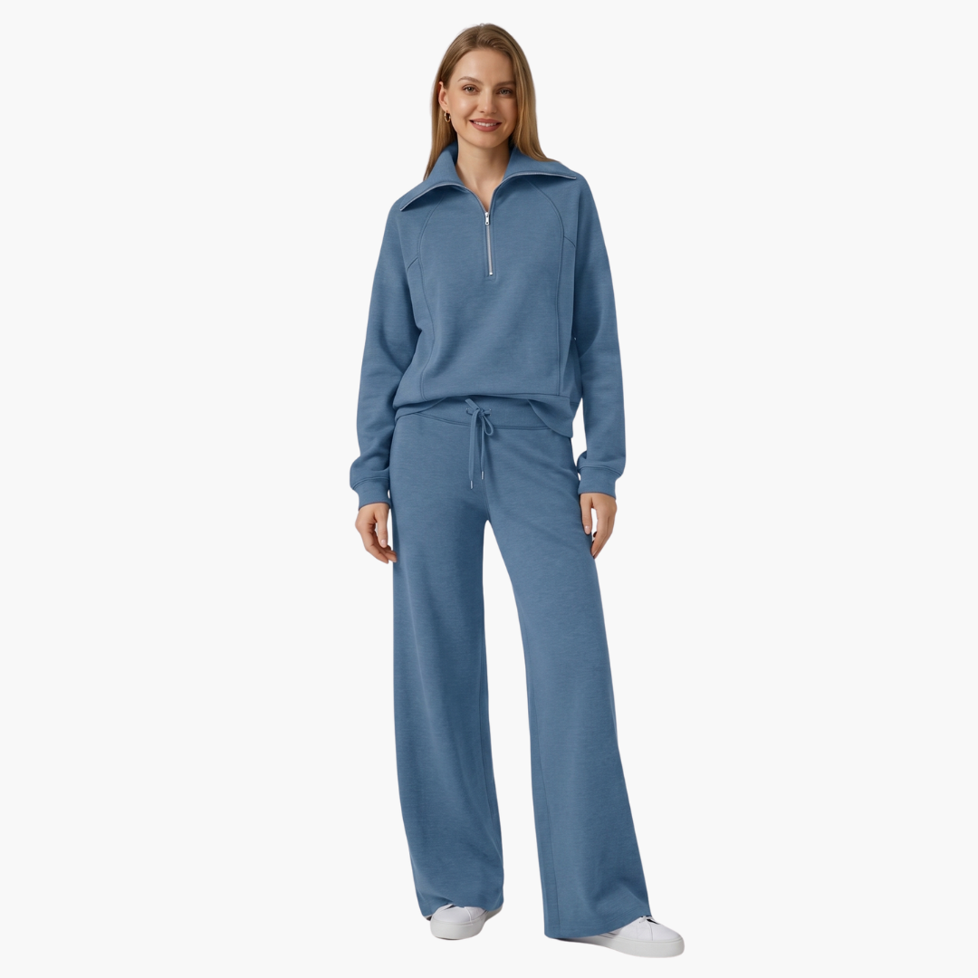 Daphne | Women's Wide Leg Lounge Set with Half Zip