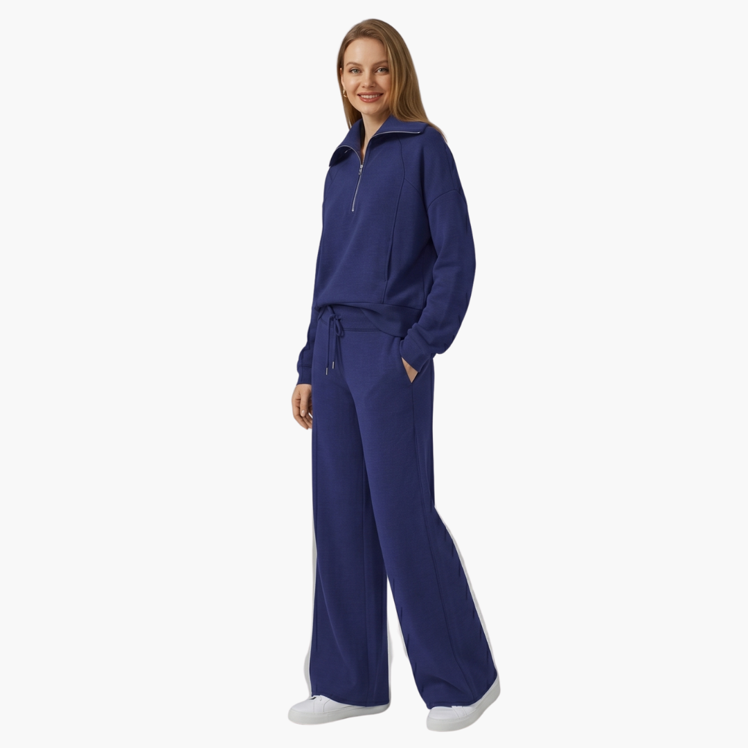 Daphne | Women's Wide Leg Lounge Set with Half Zip