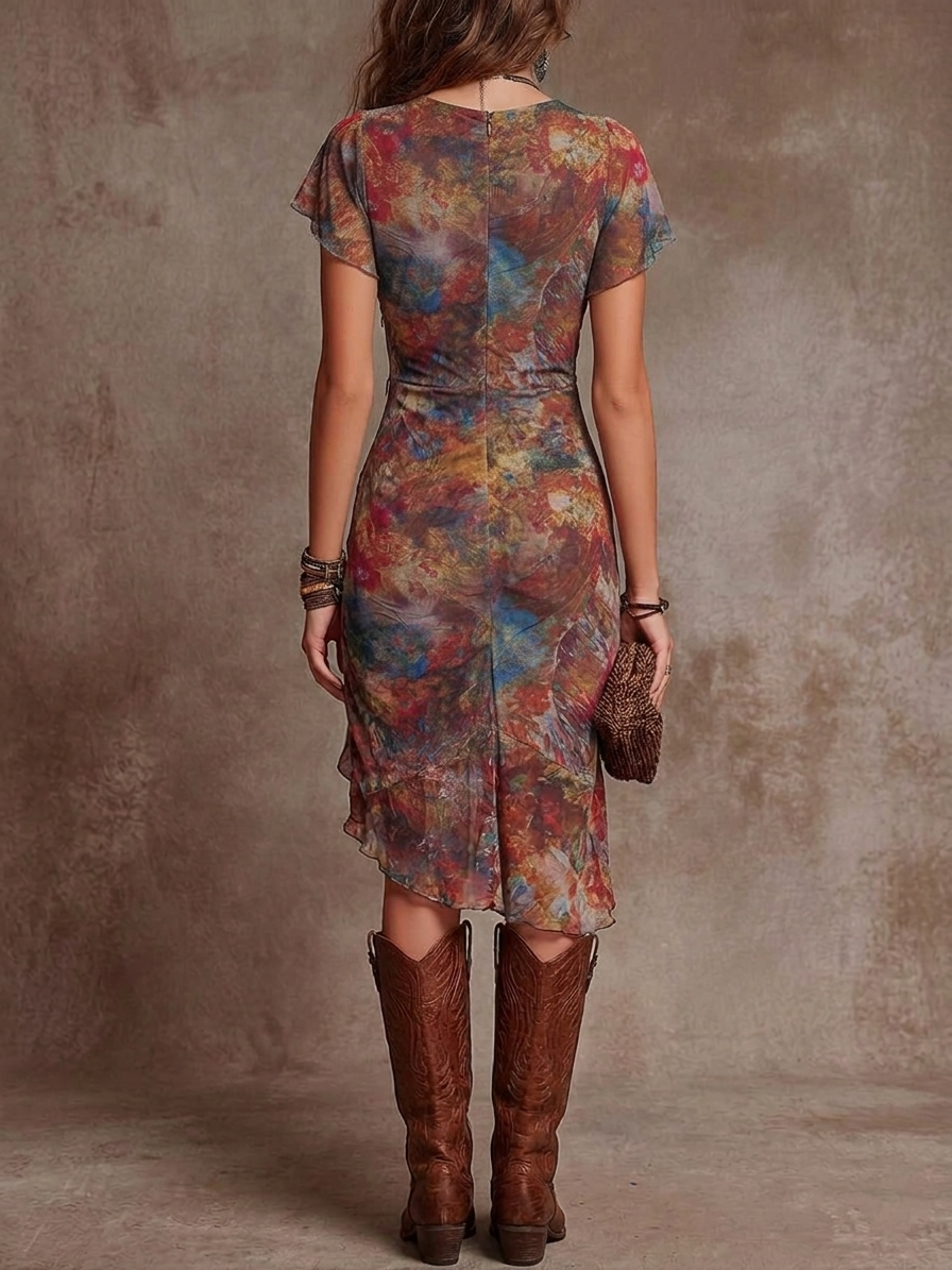 Delphine | Women's Abstract Print V-Neck Midi Dress