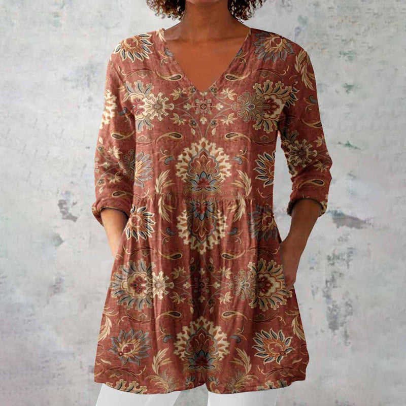 Delphine | Women's Printed Tunic with V-Neck and 3/4 Sleeves