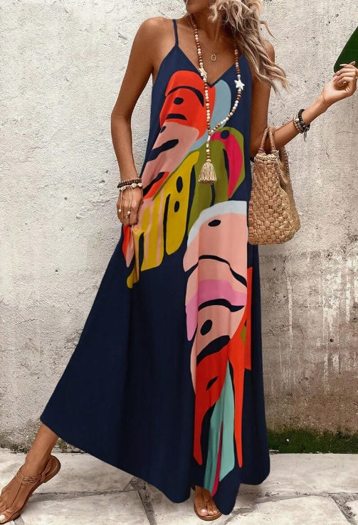 Jane™ | Women's Colorful Leaf Print Maxi Dress