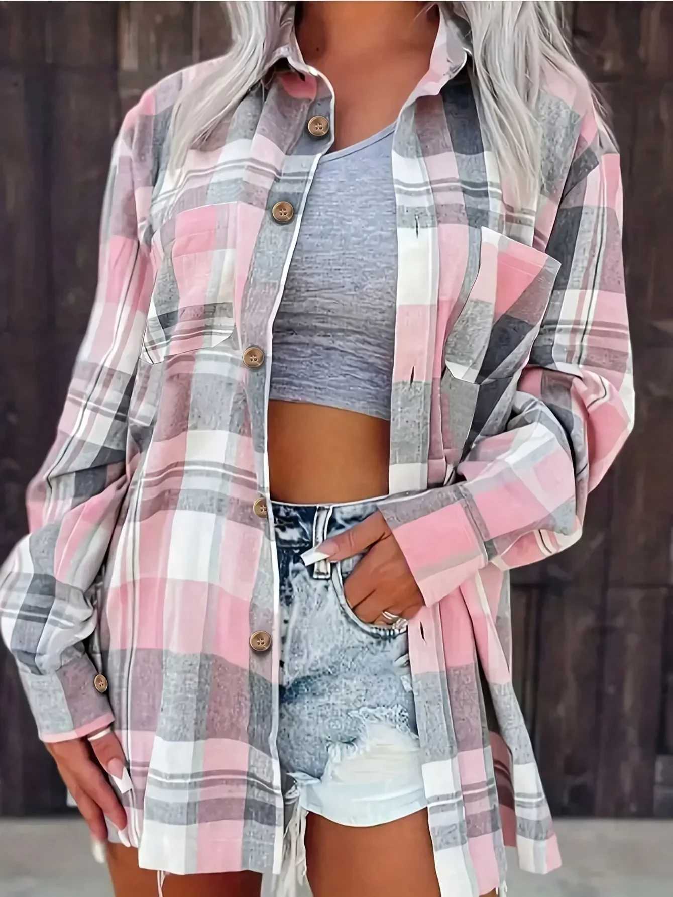 Harper | Women's Oversized Plaid Flannel Shirt with Button Closure