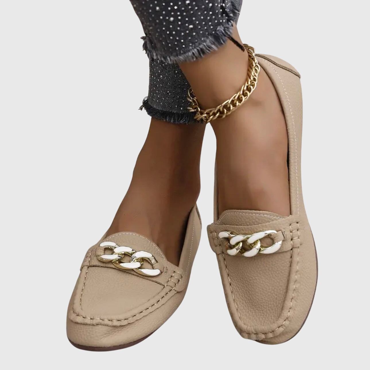 Harlow | Women's Casual Slip-On Loafers with Gold Chain Accent