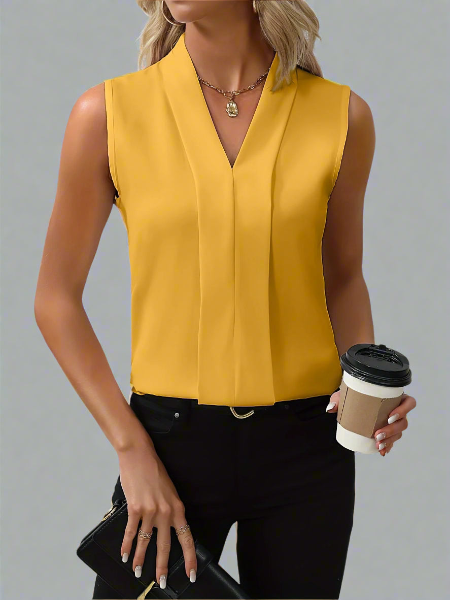 Claire | Women's Sleeveless V-Neck Blouse with Pleated Front